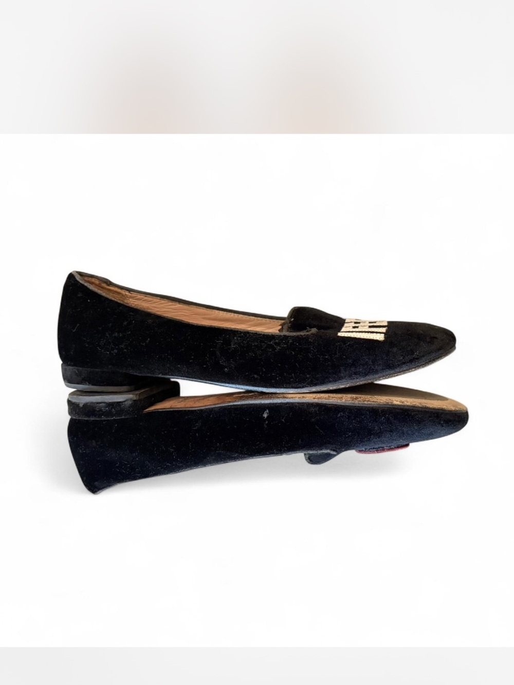 Chiara Ferragni Navy Suede Embroidered IFEEL Loafers with Red Patch - Picture 5 of 6